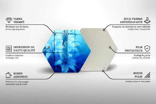 Skärbräda glas sexhörning Blå blommor