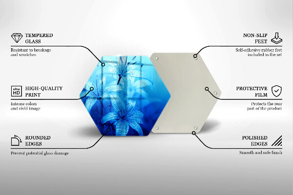 Skärbräda glas sexhörning Blå blommor