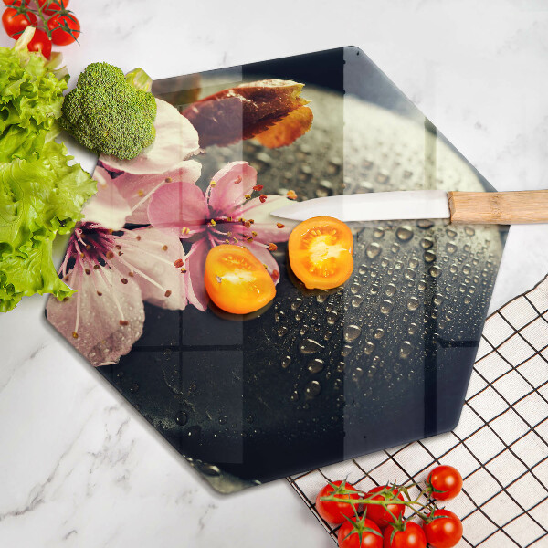 Skärbräda glas sexhörning Blommor zen stenar