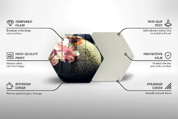 Skärbräda glas sexhörning Blommor zen stenar