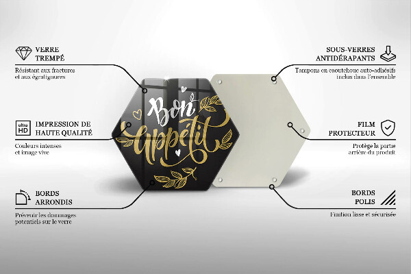 Skärbräda glas sexhörning Bon Appetit inskription