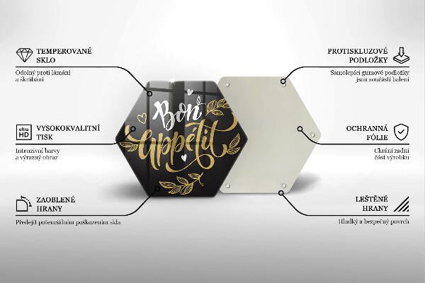 Skärbräda glas sexhörning Bon Appetit inskription