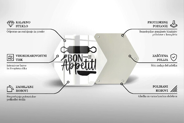 Skärbräda glas sexhörning Bon Appetit inskription