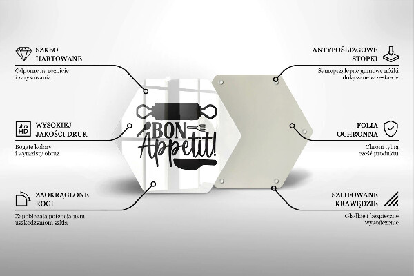 Skärbräda glas sexhörning Bon Appetit inskription