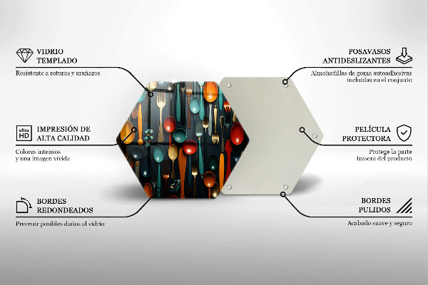 Skärbräda glas sexhörning Färgglada skedar och gafflar