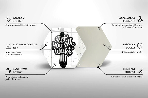 Skärbräda glas sexhörning Inskriptionen Ät ni alla vill ha