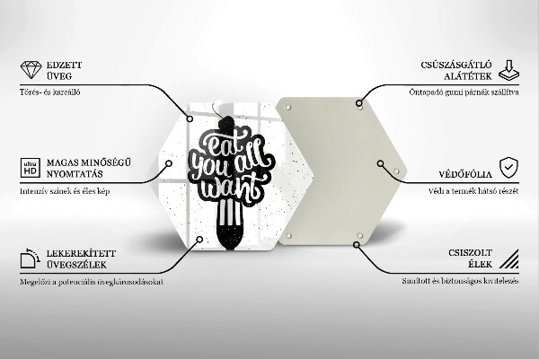 Skärbräda glas sexhörning Inskriptionen Ät ni alla vill ha