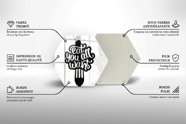 Skärbräda glas sexhörning Inskriptionen Ät ni alla vill ha