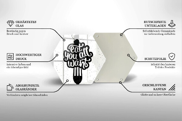 Skärbräda glas sexhörning Inskriptionen Ät ni alla vill ha