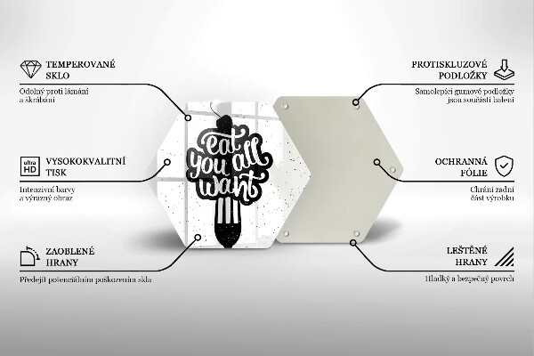 Skärbräda glas sexhörning Inskriptionen Ät ni alla vill ha