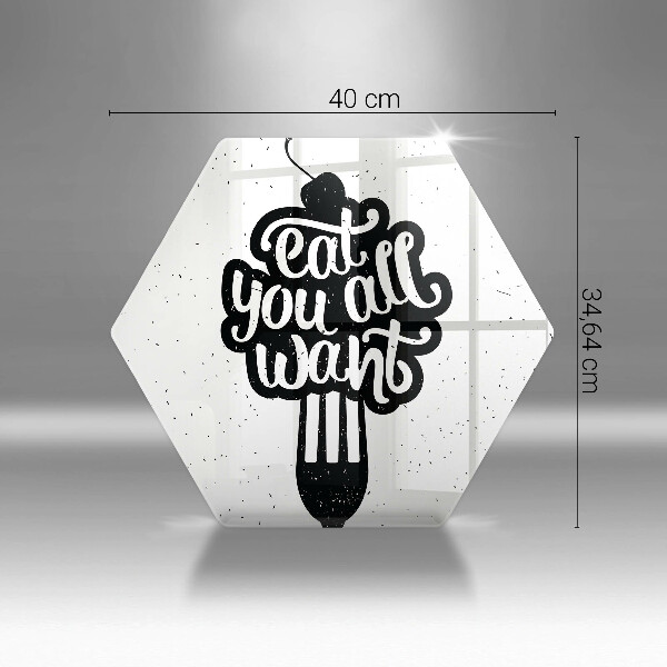 Skärbräda glas sexhörning Inskriptionen Ät ni alla vill ha