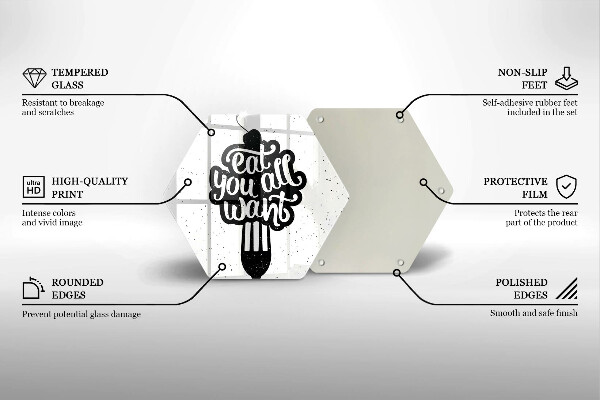 Skärbräda glas sexhörning Inskriptionen Ät ni alla vill ha