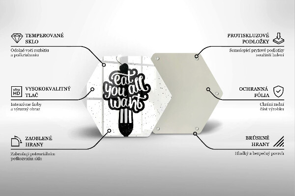 Skärbräda glas sexhörning Inskriptionen Ät ni alla vill ha