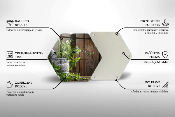 Skärbräda glas sexhörning Gröna örter