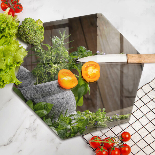 Skärbräda glas sexhörning Gröna örter