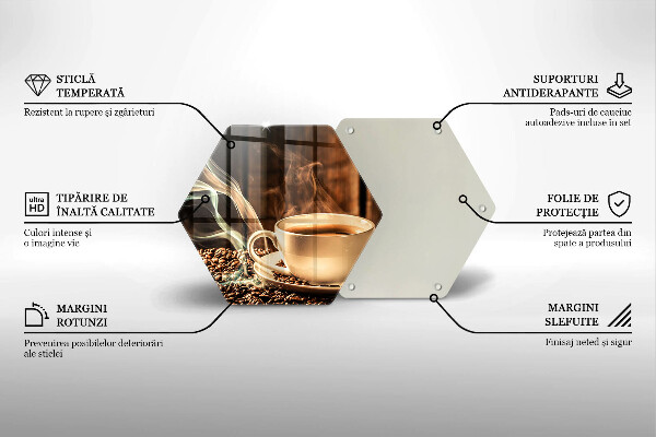 Skärbräda glas sexhörning Kopp och kaffebönor