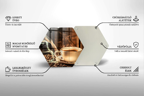 Skärbräda glas sexhörning Kopp och kaffebönor