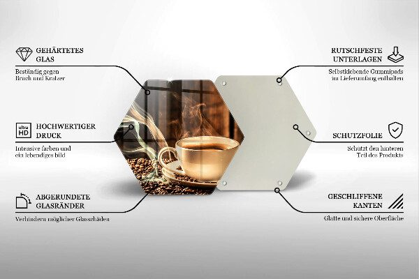 Skärbräda glas sexhörning Kopp och kaffebönor