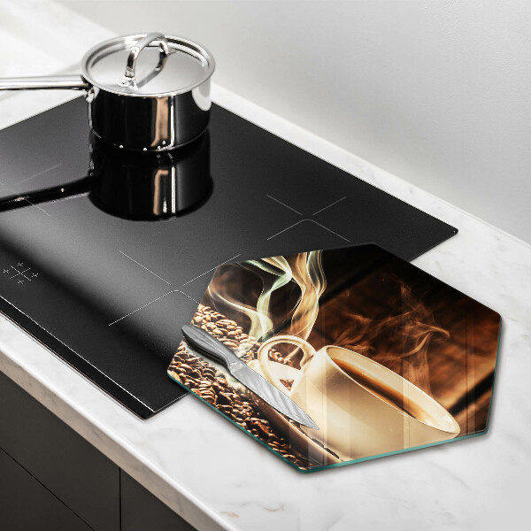 Skärbräda glas sexhörning Kopp och kaffebönor