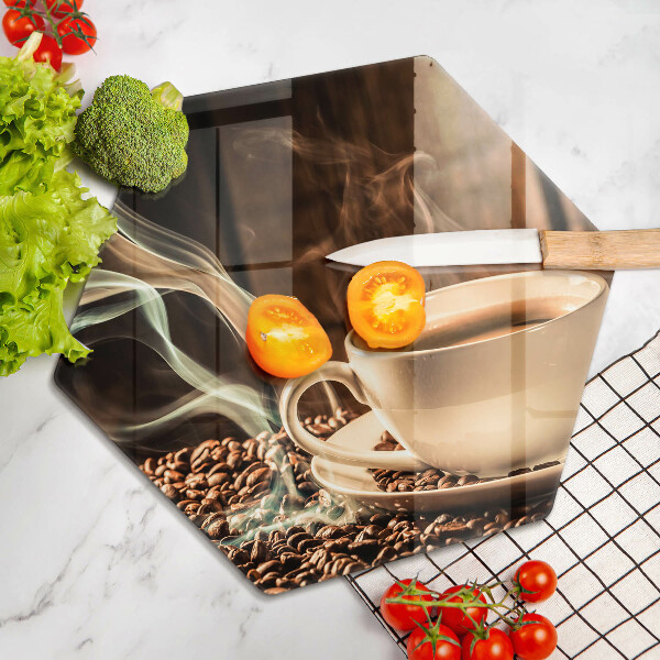 Skärbräda glas sexhörning Kopp och kaffebönor