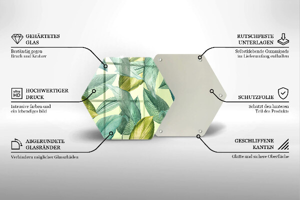 Skärbräda glas sexhörning Gröna tropiska löv