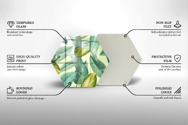 Skärbräda glas sexhörning Gröna tropiska löv