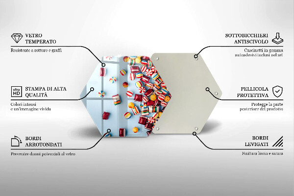 Skärbräda glas sexhörning Färgglada godis