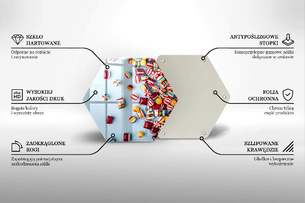 Skärbräda glas sexhörning Färgglada godis