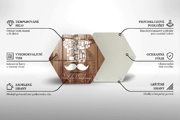 Skärbräda glas sexhörning Inskriptionen jag gillar att laga mat