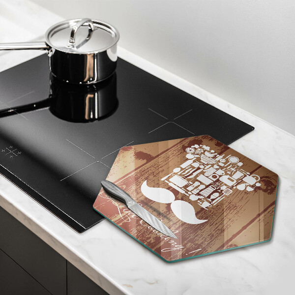 Skärbräda glas sexhörning Inskriptionen jag gillar att laga mat