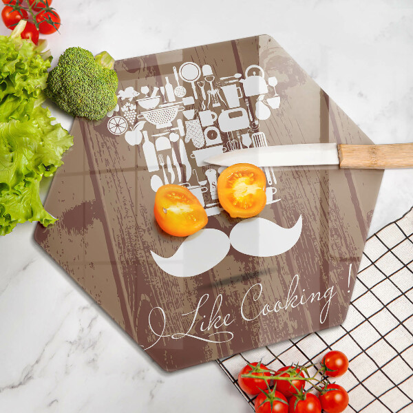 Skärbräda glas sexhörning Inskriptionen jag gillar att laga mat