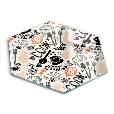 Skärbräda glas sexhörning Tecknat köksmotiv