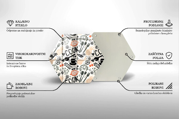 Skärbräda glas sexhörning Tecknat köksmotiv