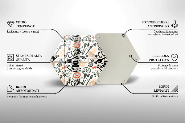 Skärbräda glas sexhörning Tecknat köksmotiv