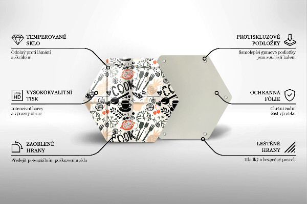 Skärbräda glas sexhörning Tecknat köksmotiv