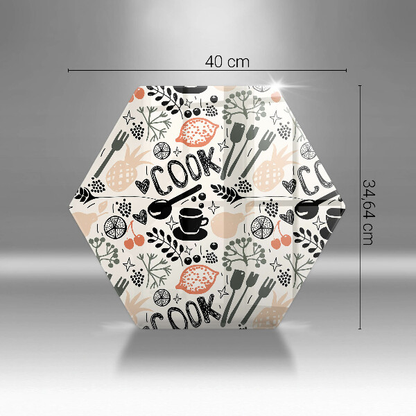 Skärbräda glas sexhörning Tecknat köksmotiv