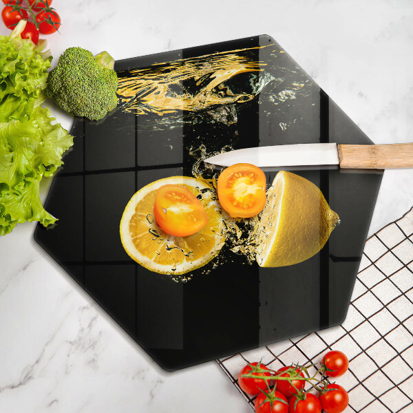 Skärbräda glas sexhörning Saftig citronfrukt