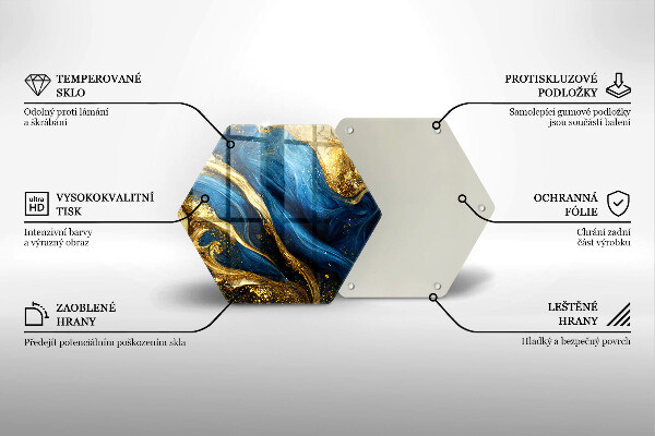 Skärbräda glas sexhörning Blå och guld marmor