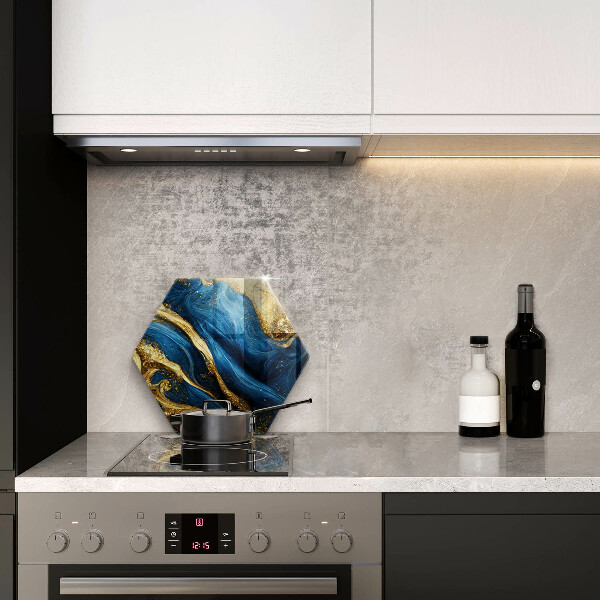 Skärbräda glas sexhörning Blå och guld marmor