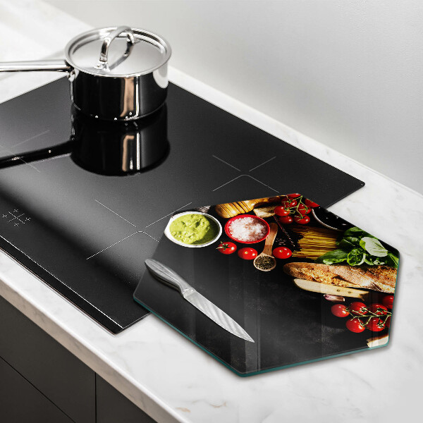 Skärbräda glas sexhörning Italienska ingredienser och kryddor