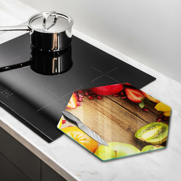 Skärbräda glas sexhörning Färsk frukt