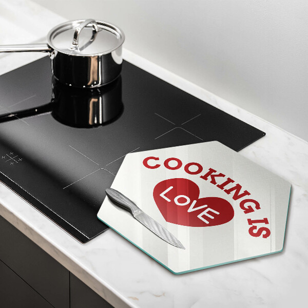 Skärbräda glas sexhörning Inskription Matlagning är kärlek