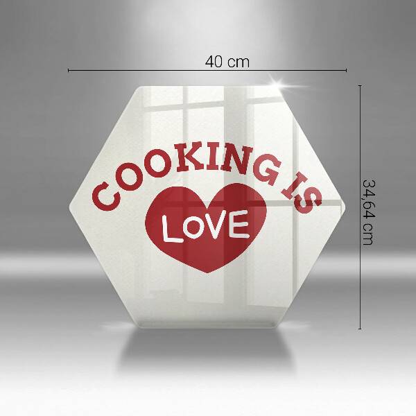 Skärbräda glas sexhörning Inskription Matlagning är kärlek
