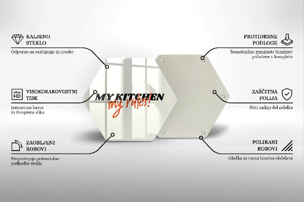 Skärbräda glas sexhörning Inskriptionen Mitt kök mina regler