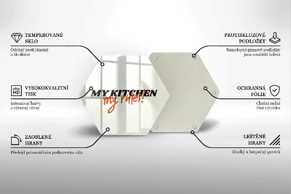 Skärbräda glas sexhörning Inskriptionen Mitt kök mina regler
