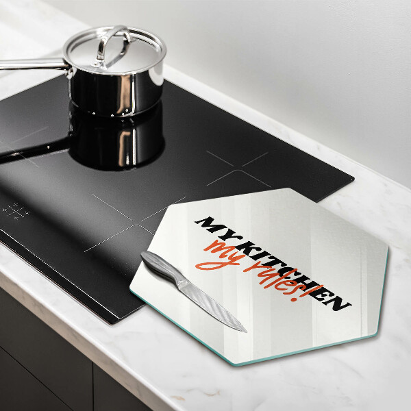 Skärbräda glas sexhörning Inskriptionen Mitt kök mina regler