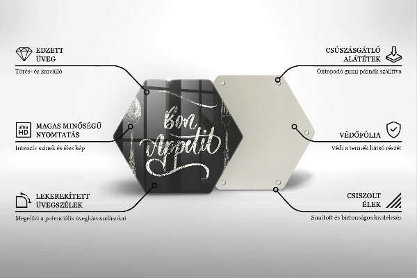 Skärbräda glas sexhörning Bon Appetit inskription