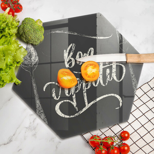 Skärbräda glas sexhörning Bon Appetit inskription
