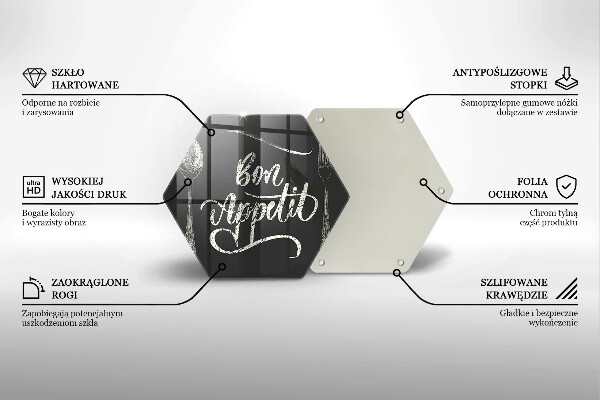 Skärbräda glas sexhörning Bon Appetit inskription