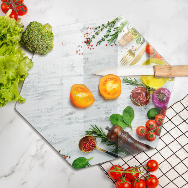 Skärbräda glas sexhörning Grönsaker och kryddor